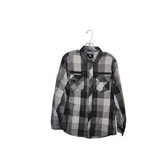 Mens Rock & Republic Plaid‎ Long Sleeve Button Up Shirt Gray Black